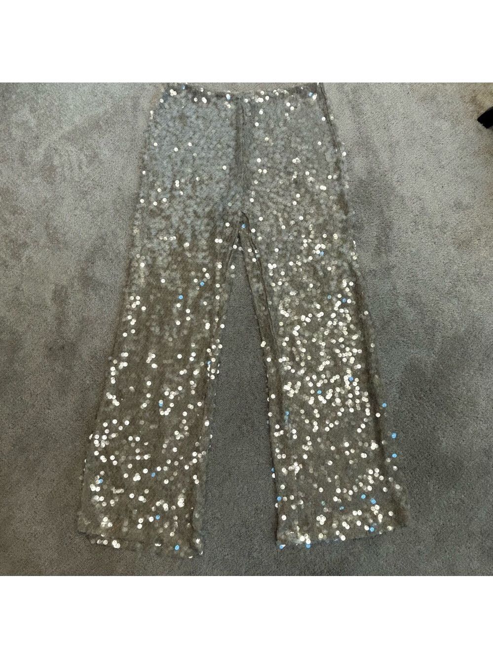 Zara champagne gold sequin embellished sparkly knit dress pants pull on L NWOT - Picture 4 of 15